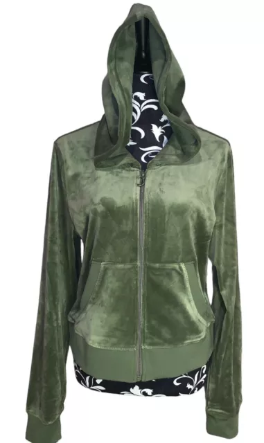 Juicy Couture Green OG Bling Rhinestone Velour Zip Up Hoodie Jacket Size Large