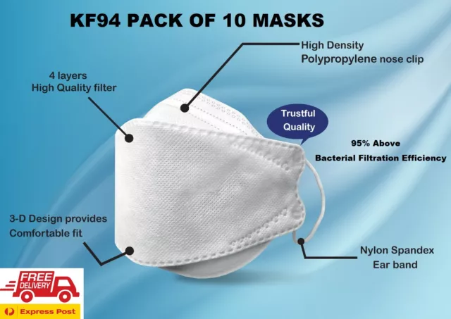 KF94 Protective Masks Comfortable Filter 3D Mouth face mask Cover Fish mask 10Pk