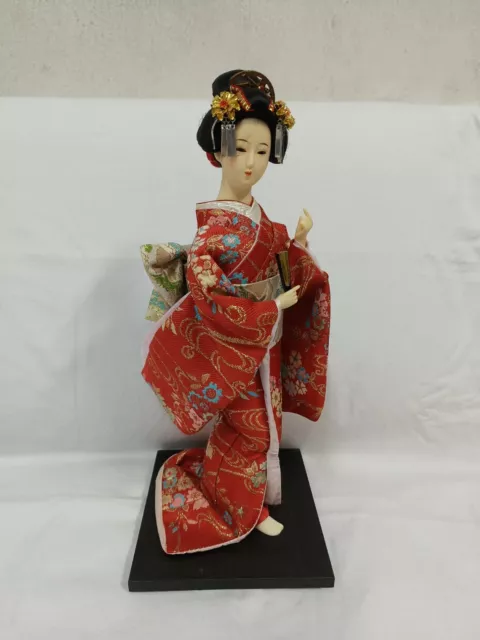 Japanese Doll in Full Dress Kimono with Stand