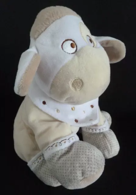 *. Doudou Peluche Mots D'enfants Mouton Gris Beige Foulard Blanc Pois 23 Neuf* 3