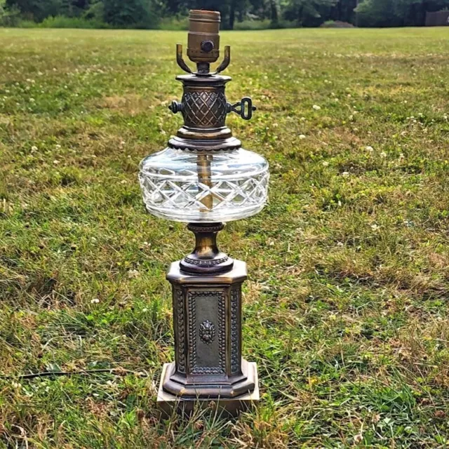 RARE Late 19th Century Victorian Bronze Oil Lamp Converted to Electric