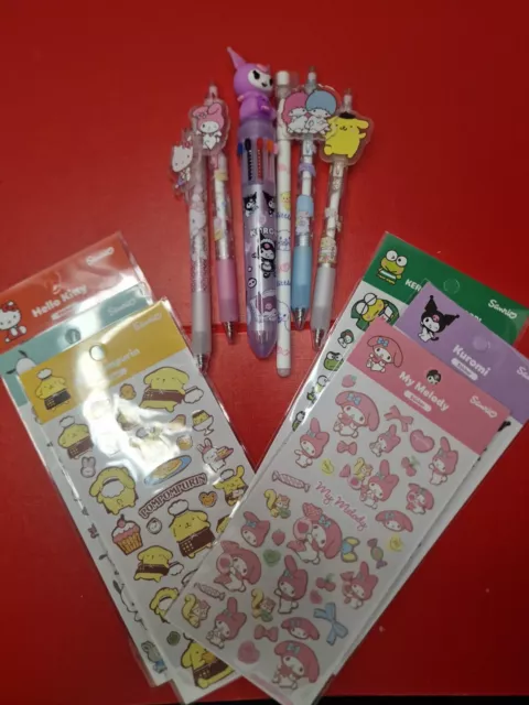 Sanrio 6 Characters pens pack Set And Sticker Sheets. My melody, Pochacco....'3