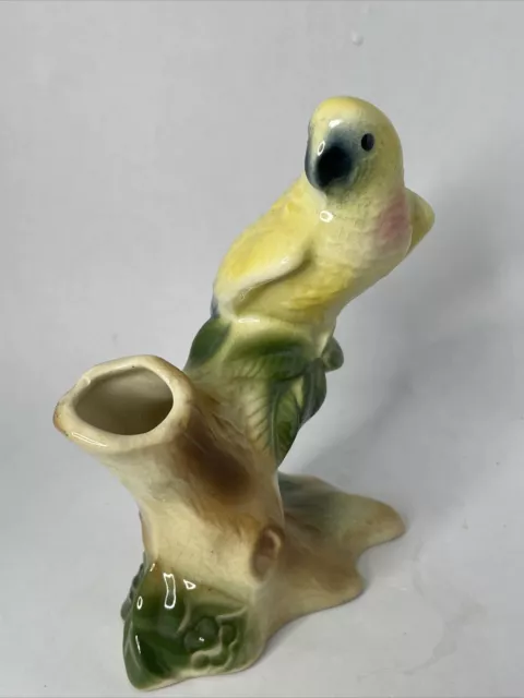 Vintage Royal Copley Figural Bird Bud Vase Parrot on Branch Parakeet Mid Century