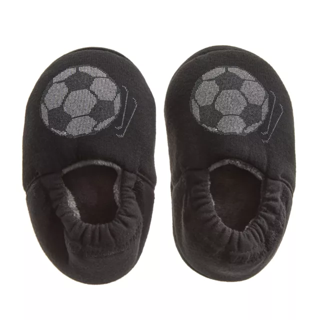 Infant Kids Boys Football Footie Black Slippers UK Sizes 4-10 Soccer House Shoes