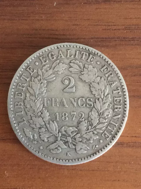 France - 2 Francs Cérès 1872 atelier K Bordeaux - argent