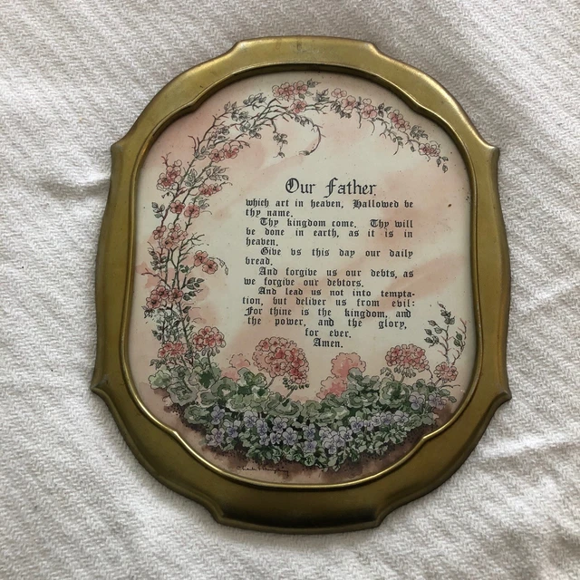 LORDS PRAYER PRINT Gold Metal Framed Floral Charles F Humphrey 16in