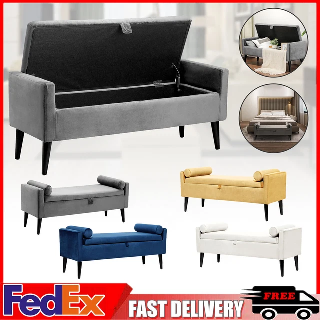 Storage Bench Fabric Upholstered Ottoman with Armrests for Bedroom/Living room