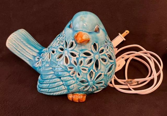 Vintage Ceramic Hand Painted Art Pottery Bird Bedside Night Light Corded