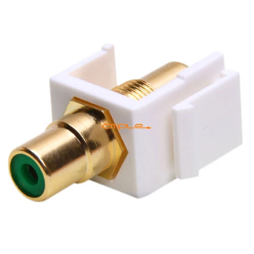 RCA Keystone Jack Modular Insert Female to Female Coupler White w/ Green Center