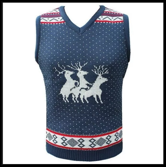 Neu Unisex Herren Damen Weste Pullunder Weihnachten Neuheit Fairisle Pullover