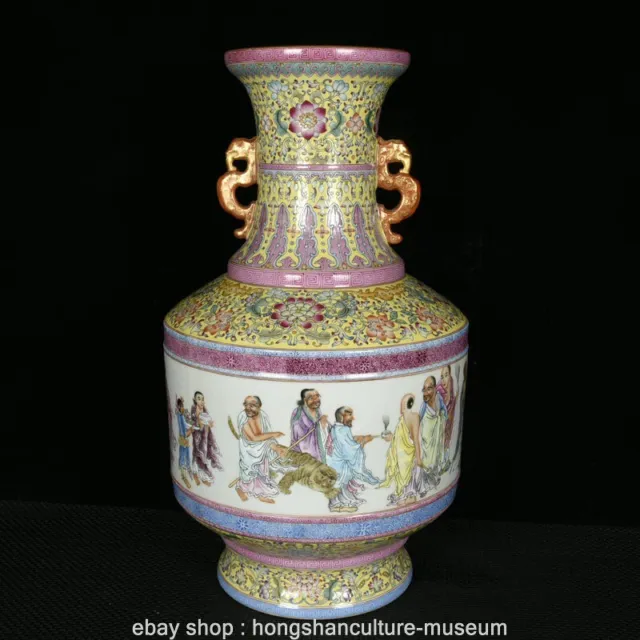 18.8' Qianlong Marked Old China Enamel Porcelain Palace Eighteen Arhat Vase