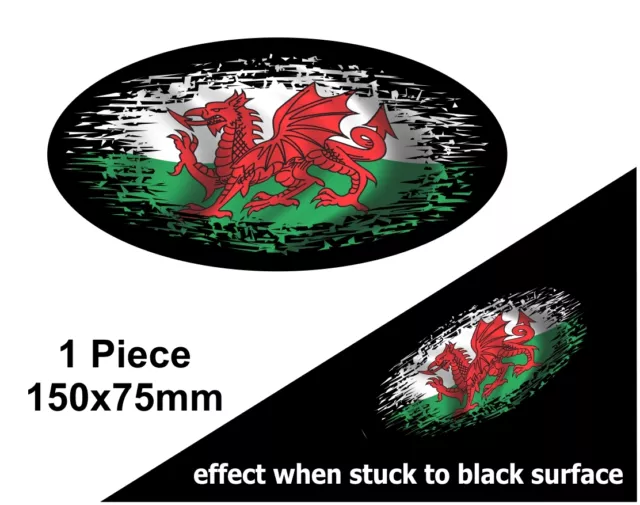 Oval FADE TO BLACK Welsh Dragon Wales CYMRU Flag vinyl car sticker Decal 150mm
