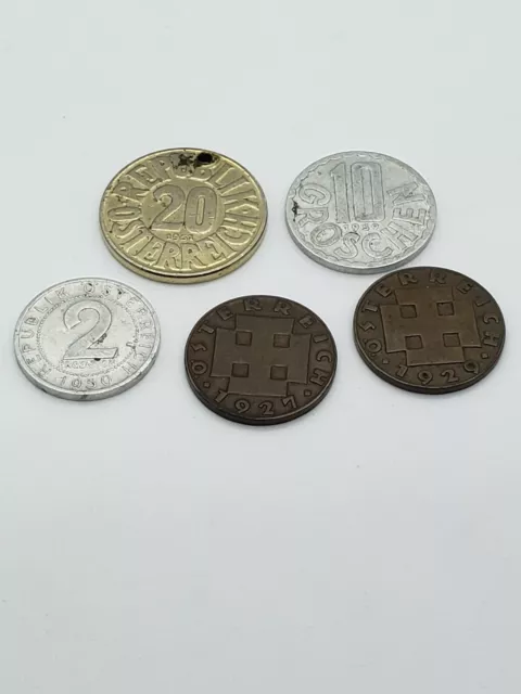 Austria Groschen coins Lot of 5 circulated 20, 10, and 3 2Groschen