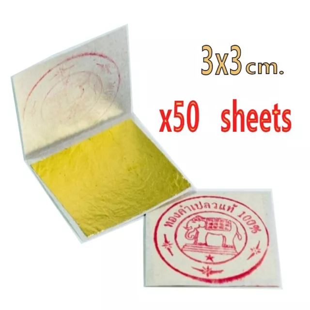 Gold Leaf Sheets 24K PURE EDIBLE GOLD REAL GENUINE 3x3cm. 50 Sheets