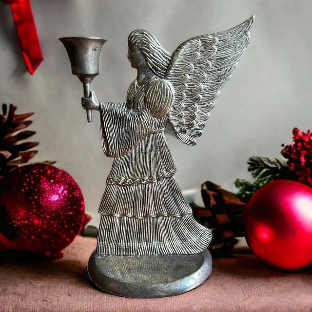 VTG 9" Silver Plated Angel Candle Holder Snuffer 1994 International Silver Co