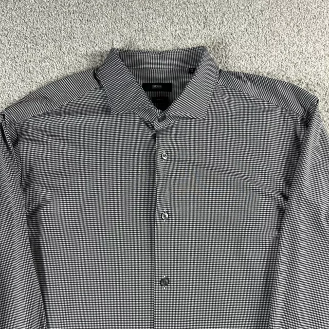 Hugo Boss Jason Slim Fit Long Sleeve Button Up Shirt Black White Check Size 18 2