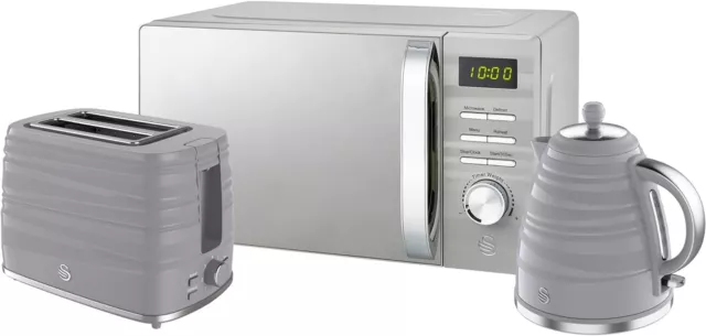 ELEGANTE set da cucina grigio bollitore digitale a microonde ebollizione rapida e tostapane 2 slot Regno Unito
