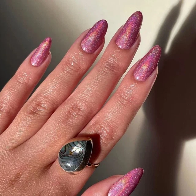 NAIL TIPS PINK Cat Eye Fake Nials DIY False Nails Long Almond