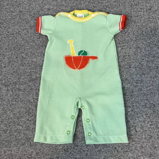Vtg 70s 80s Baby Boy Clothes 3 Months Carters Romper Green Stripe Baseball