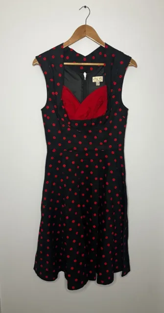 Lindy Bop Ladies Black Red Polka Dot Swing Dress vintage retro size 10