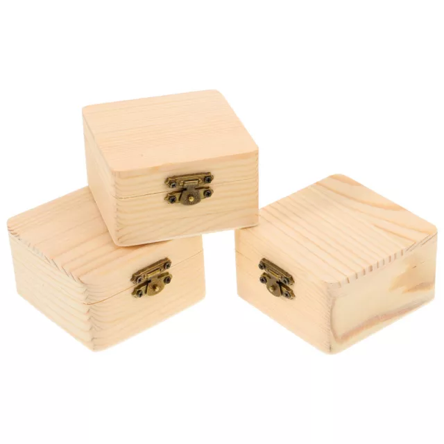 Caja de madera cuadrada de 3 piezas cajas del tesoro de almacenamiento de cofre del tesoro vacío