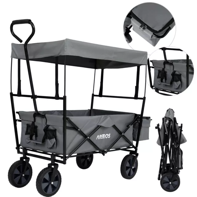 AREBOS Chariot Pliable avec Toit Chariot de Transport pneus Pleins en Caoutchouc