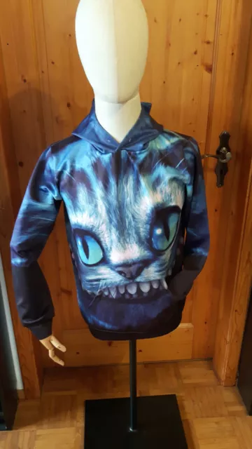 Cheshire Katze Hoodie Sweatshirt Pullover S/M vorne hinten grafischer Siebdruck