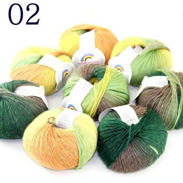 Sale 8ballsX50gr Colorful Rainbow Rug Shawl Cashmere Wool Hand Crochet Yarn 02