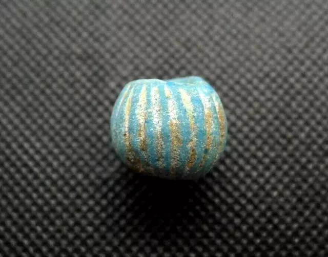 17mm Perle Faience Ancien Romain Fouille Ancient Roman Egypt Melon Glass Bead