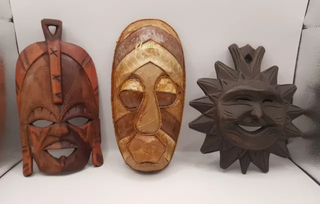 Vintage African Wooden Hand Carved Tribal Mask Wall Art Hanging