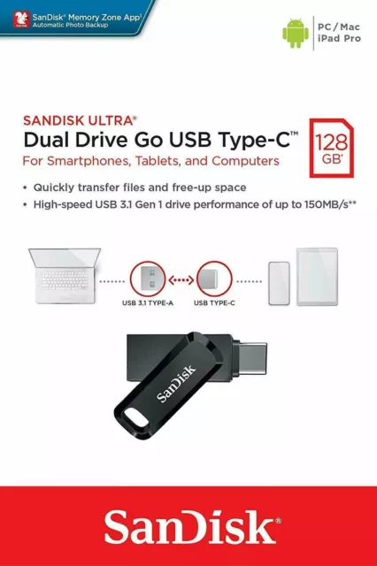 SanDisk Flash Drive Ultra Dual Go USB Type-A & Type-C 32G 64GB 128GB 256GB lot 2