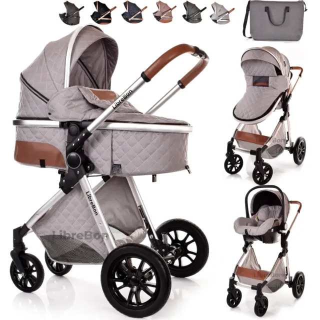 Baby Pram Buggy Stroller Pushchair 3 in 1 Travel System  Car Seat