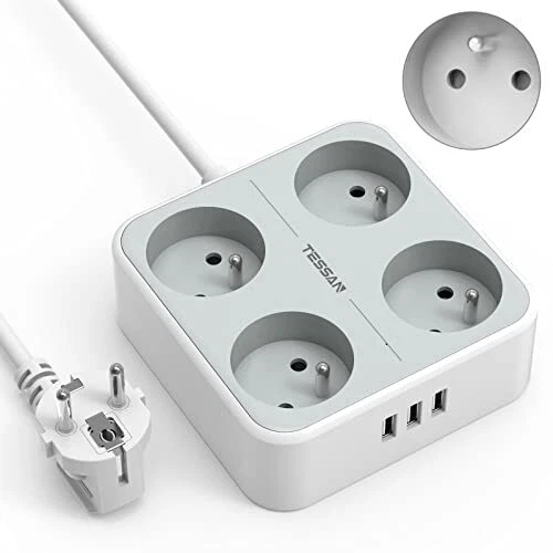 TESSAN Multiprise avec 4 Prises et 3 Ports USB, 8 en 1 Bloc Electrique avec Inte