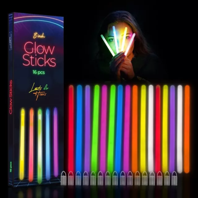 WINSOME Glow Sticks Party Packs 16 PCs - Ultra Bright Glow Sticks 8 Inch Mega P