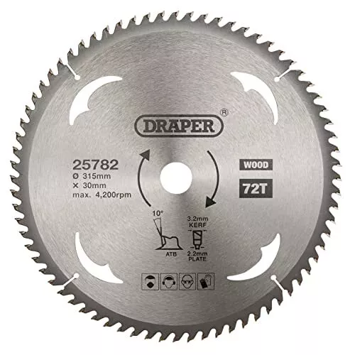 Draper 25782 TCT - Lama circolare per legno, 315 x 30 mm, 72T, argento, taglia u