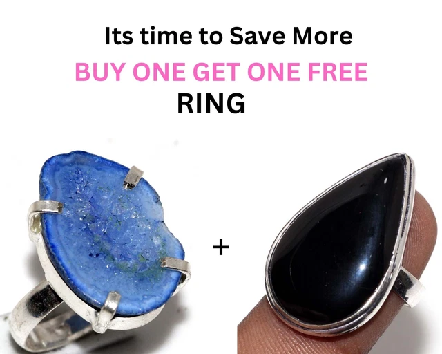 Agate Geode Slice Black Onyx Fresh Stock Deals Ring Combo Set Size 6.5 JW