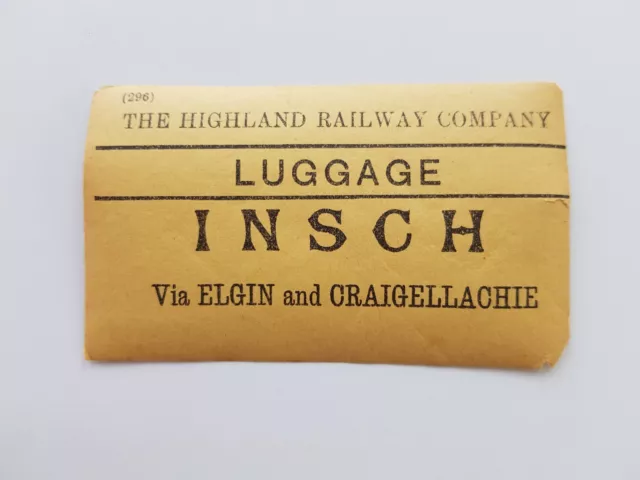 Luggage Label HR Insch Via Elgin and Craigellachie The Highland Railway Company