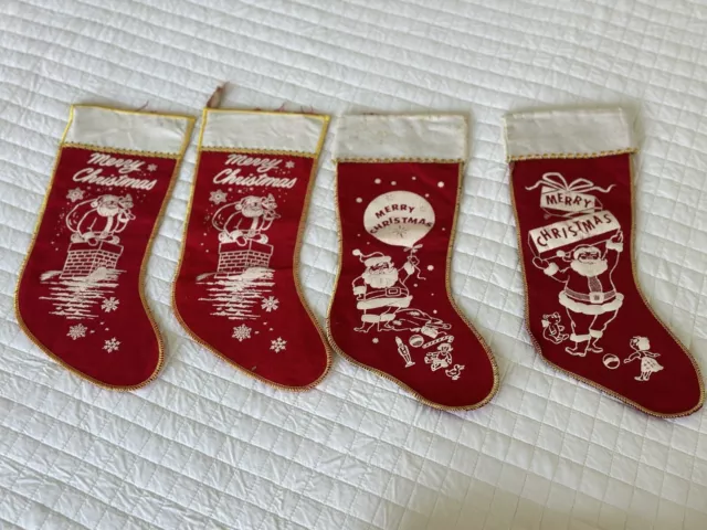 Set of 4 Vintage 1950's Red and White Christmas Felt Stockings