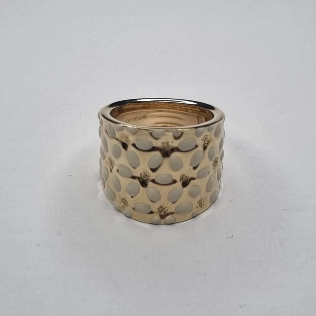 9CT YELLOW GOLD Daisy Enamel Floral Wide Tapered Statement Band Ring ...