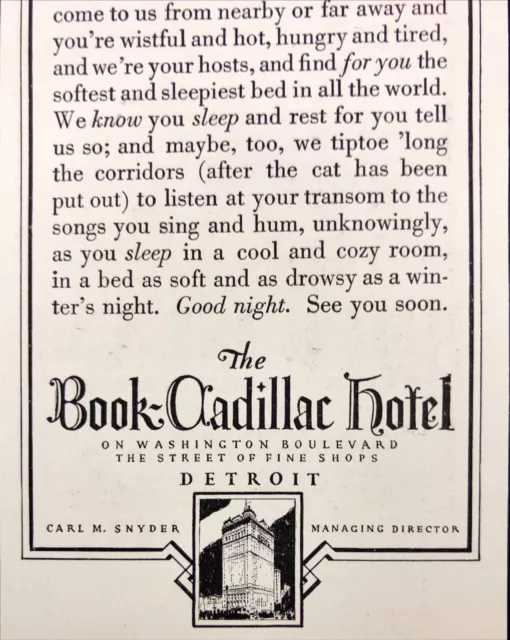 1930  Book Cadillac Hotel Detroit Smoking Man on Old Phone Vintage Print Ad