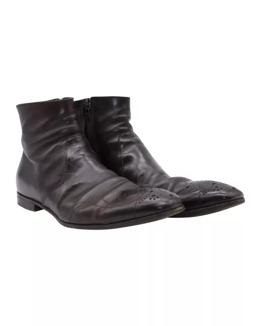 PRADA MEN'S STYLISH Dark Brown Leather Ankle Boots With Side Zip ...