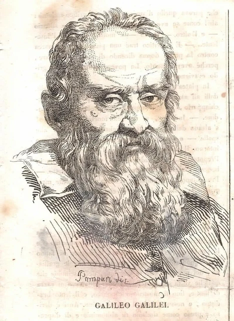 STAMPA ANTICA GALILEO GALILEI ritratto Cosmorama Pittorico 1837 Antique