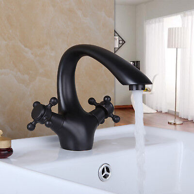 Oil Rubbed Bronze Bathroom Faucet Double Cross Handles Brass Mixer One Hole Taps