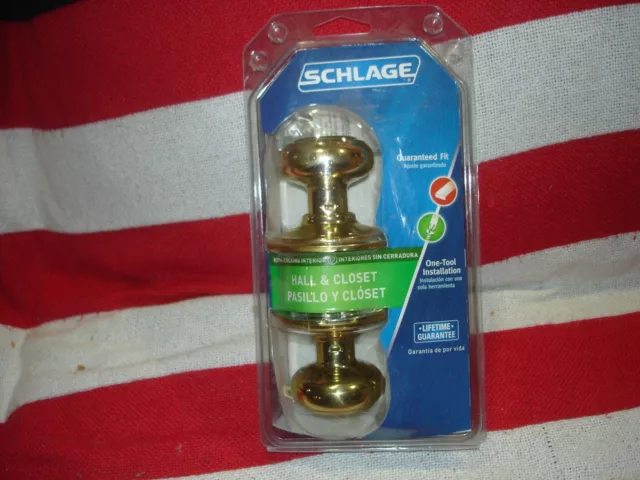 NEW Schlage Hall & Closet Brass Door Knobs P515-588