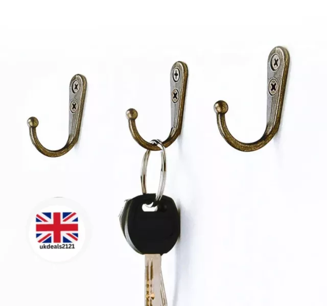 5Pcs Antique Brass Hook Wall Door Hanger Hat Bag Robe Alloy Hooks Coat UK Seller