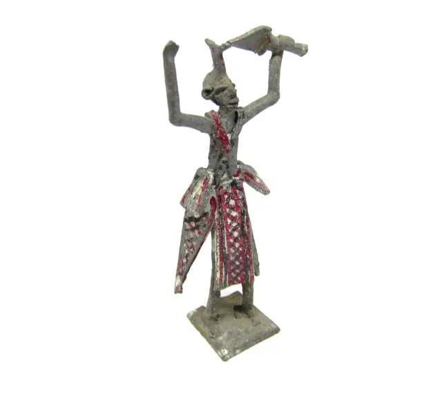 African Folk Art Cast Iron Figurine Musician 1950s 5,5 in
