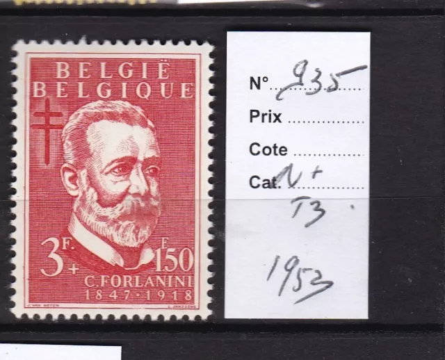 Belgique 1953 N° 935-N*Tb-Voir Scan-B524