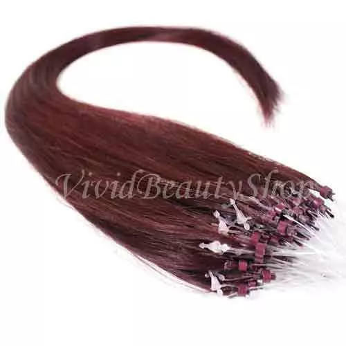 50 Micro Loop Ring Beads I Tip Indian Remy Human Hair Extensions Dark Red 0.8g