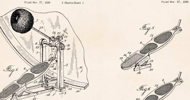 1938 Ludwig Speed King Bass Drum Pedal Twin Spring Patent Print Gift For Drummer 2