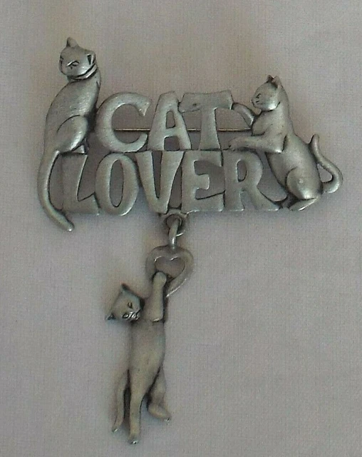 JJ JONETTE JEWELRY CAT LOVER Silver Pewter Brooch Pin With CAT